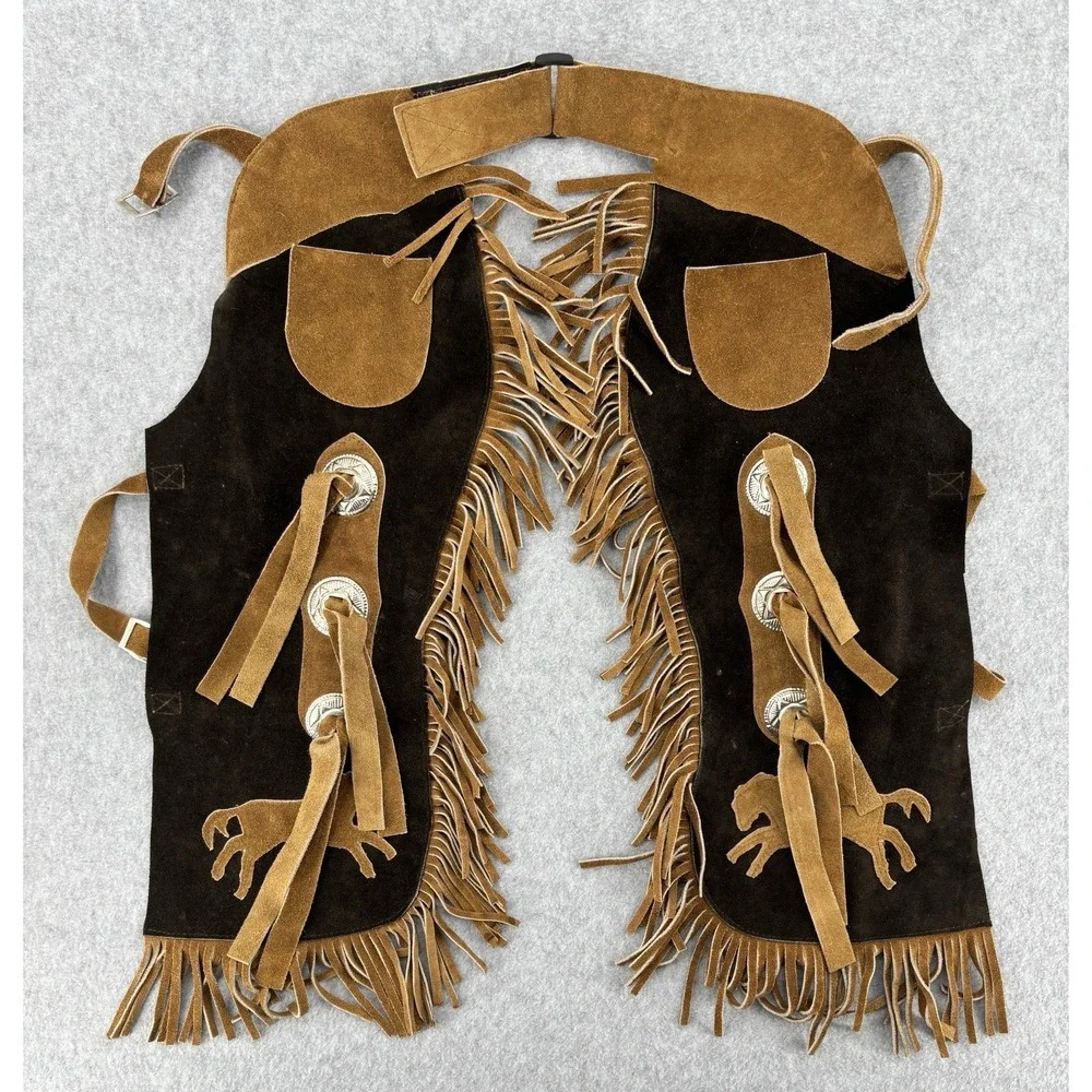 Equi-Grip Youth Western Show Chaps Fringe Horse Concho Brown Small